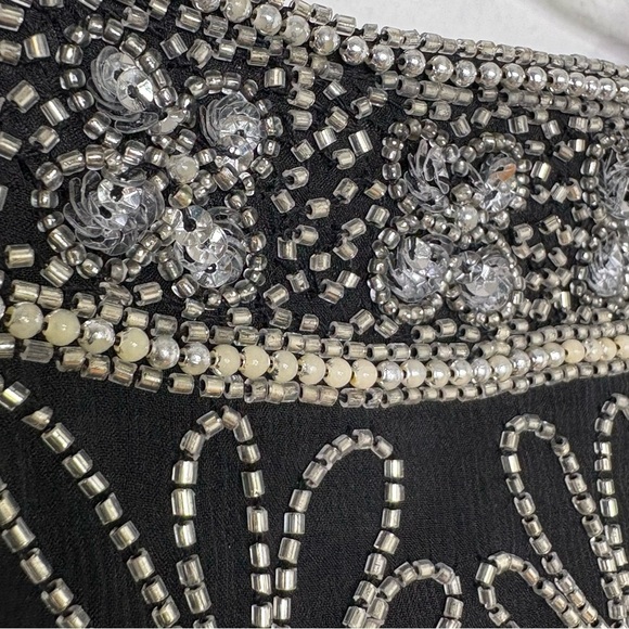 SCALA Embroidered Silk Formal Evening Jacket Silver Floral Beading - Picture 10 of 16